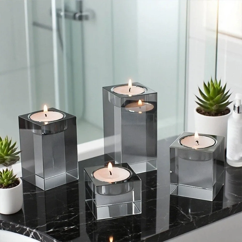 Romantic Candle Holders Sparkling Resin Desktop Candlestick Cubic Prism 4/6/8/10 CM Single-Head Candle Stand