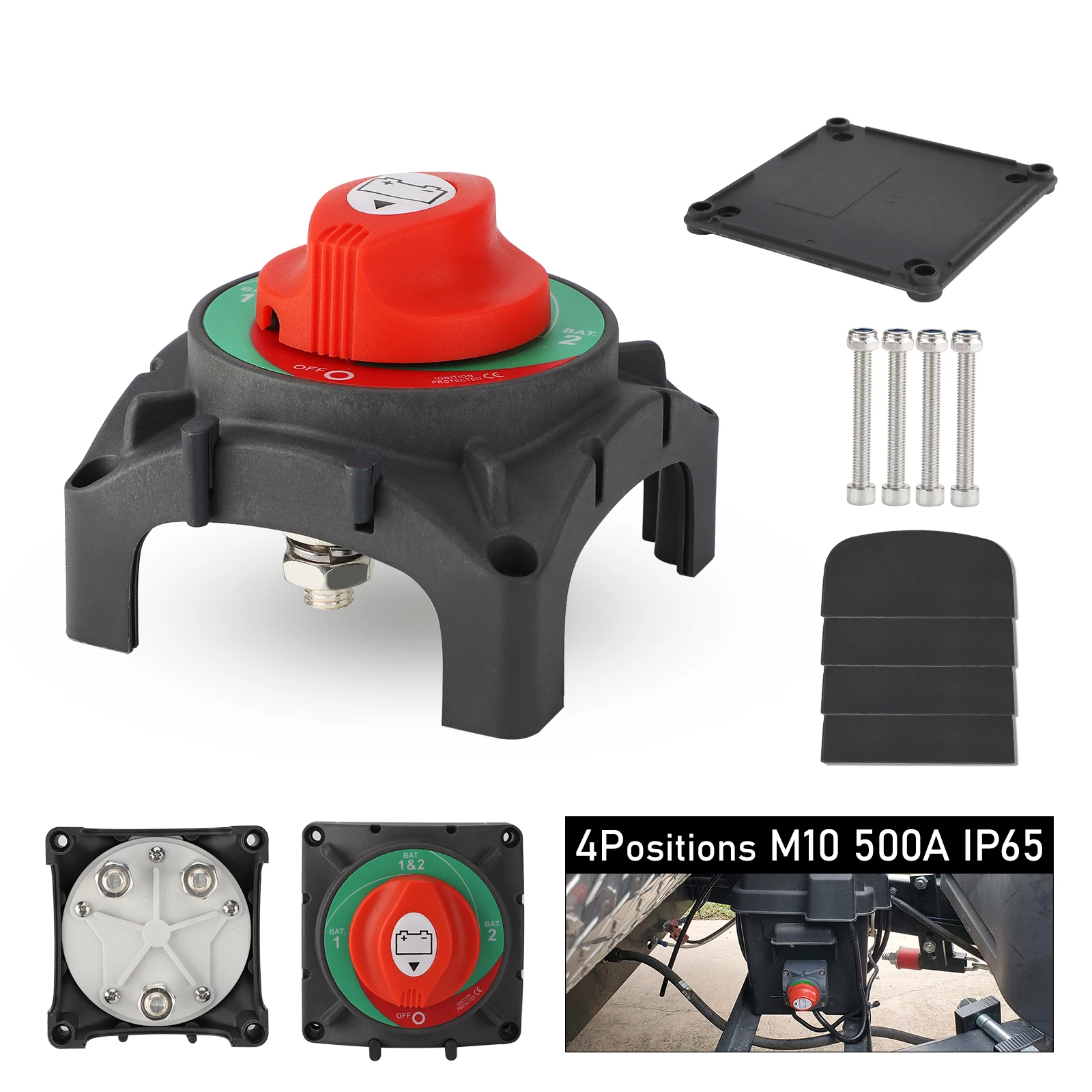 12-24V 500A Circuit Breaker Disconnect Switch M10 Automotive Battery Isolator Disconnector 4 Position Selector Battery Switch