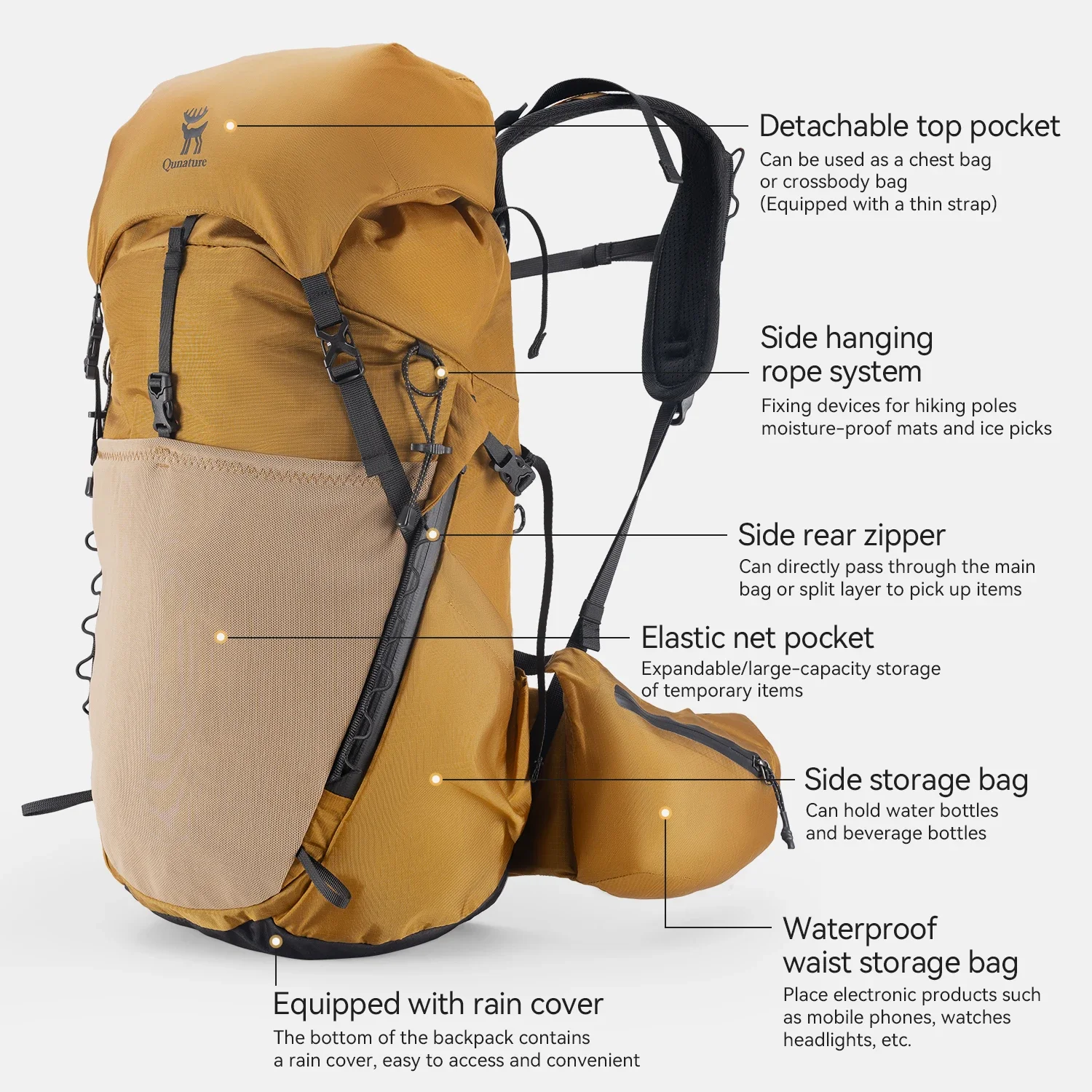 Qunature Outdoor-Rucksack, wissenschaftlich, tragend, atmungsaktiv, Unisex, leicht, 25 l, für Reisen, Wandern, Trail, Camping, Bergsteigen