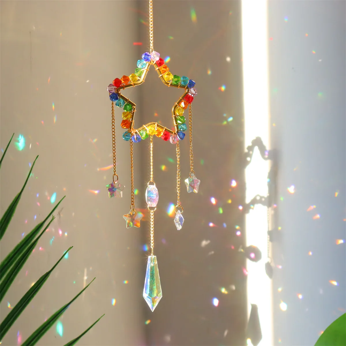 27cm Colorful Beads Crystal Windchimes Crystal Moon Star Heart Sun Catcher Wind Chimes Diamond Prisms Pendant Dream Catcher