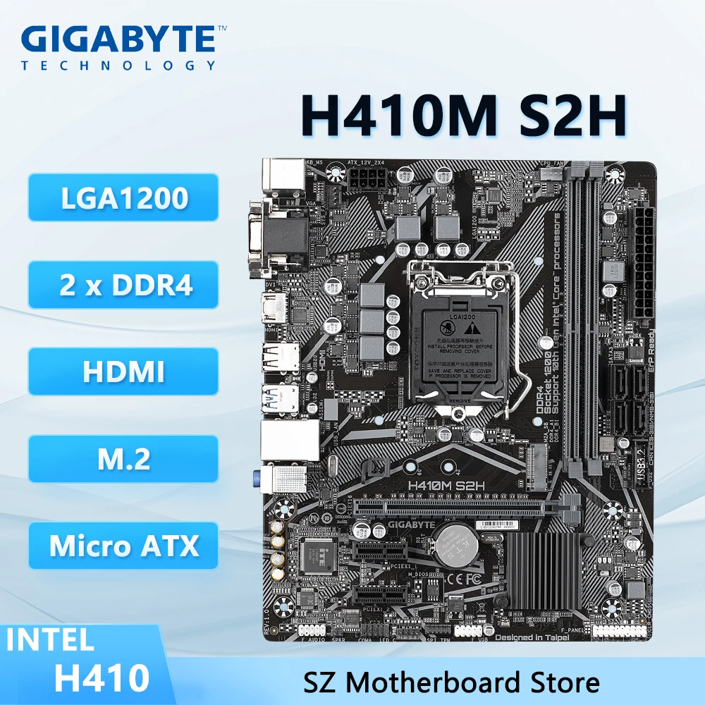 GIGABYTE H410M S2H placa mãe memoria ram ddr4 motherboard H410 CPU support i5-10400 i7-10700 i5-9400F G5900 PCI-Ex16 Micro ATX