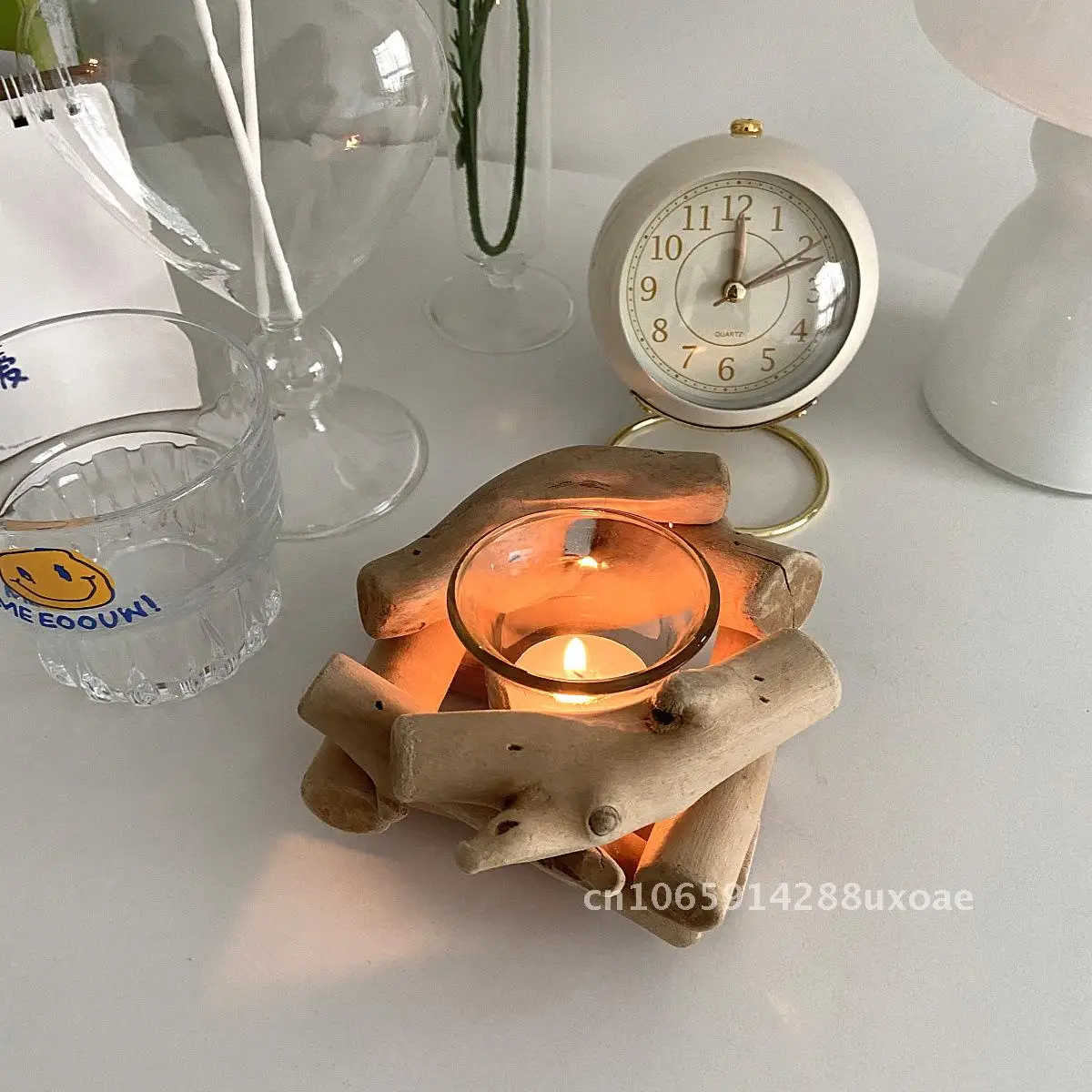 

Retro Drifting Wood Candle Holder Pastoral Style Creative Simple Home Soft Decoration Modern Dining Table Decoration