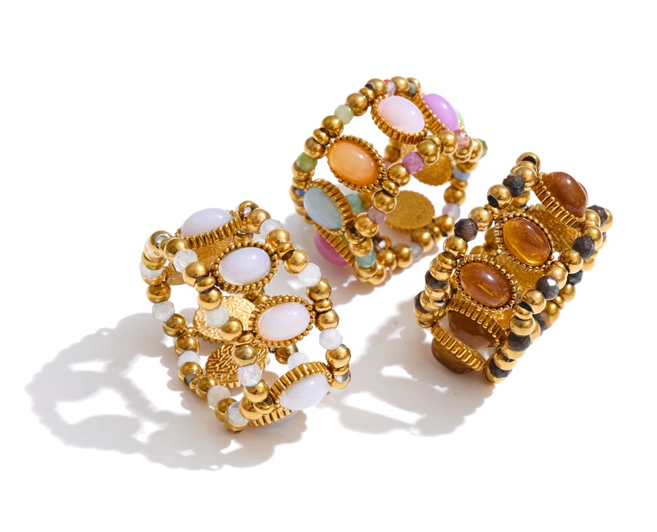 Yhpup 2026 Exklusiver Edelstahl-Perlenkettenring mit Elastizität, handgefertigt für Damen, beliebter Fingerschmuck und Accessoires – Detail 2