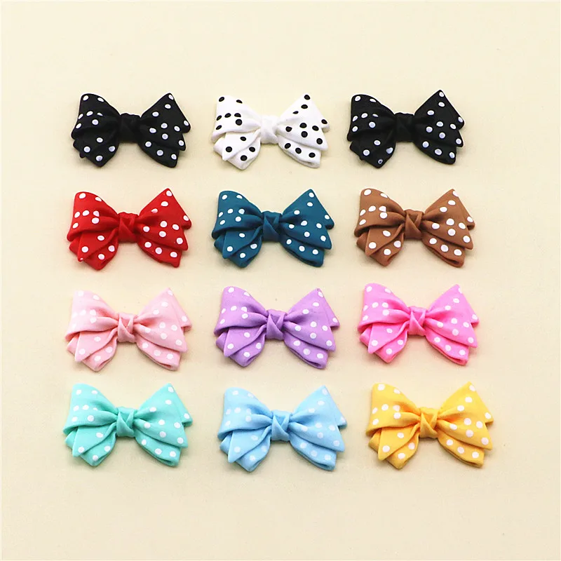 12PCS Kawaii Polka Dot Resin Bow Miniature Flatback Cabochons DIY Jewelry/Craft/Hair Clip Accessories,30*320mm