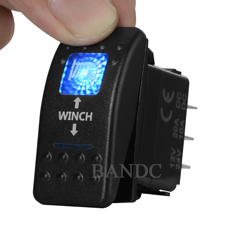 Blue Led Winch IN OUT Momentary Rocker Switch 7 Pin (ON)-OFF-(ON) DPDT 3 Way Toggle Switch for Car ARB UTV ATV Jeep Can Am Jeep