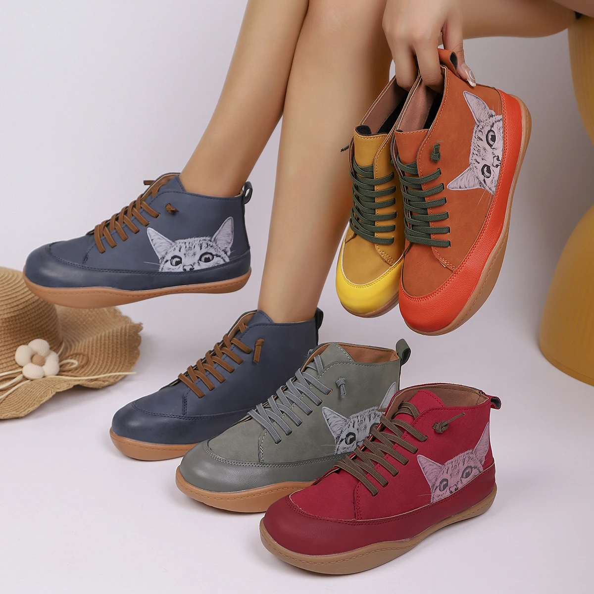 

2025 New Women Snow Boots Fashion Leather Ankle Boots Women Lightweight Outdoor Flat Shoes Woman Comfortable Lace Up Shoes