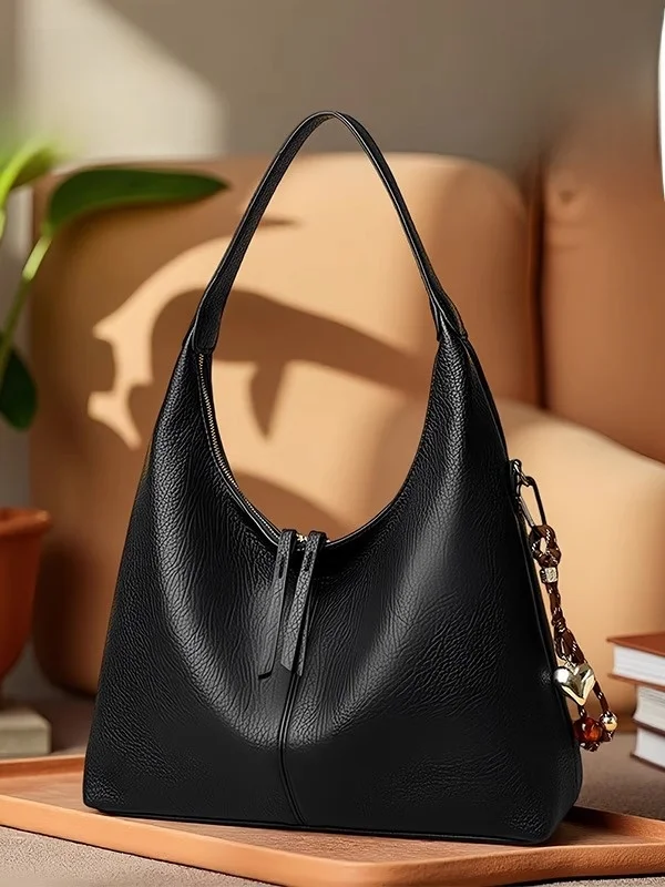 

Faionable Soft Leather Underarm Bag Women's Commuter Tote Bag Simple Design High-End Feel Single oulder Bag for Daily Use