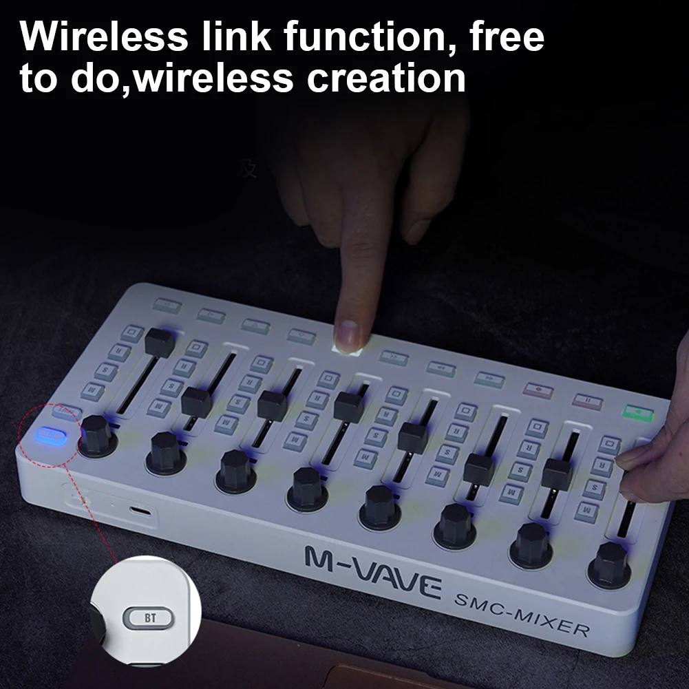 For M-VAVE SMC-Mixer Wireless MIDI Controller Mixing Console Connection Rechargeable Type-C Supply USB For Windows/Mac/Android