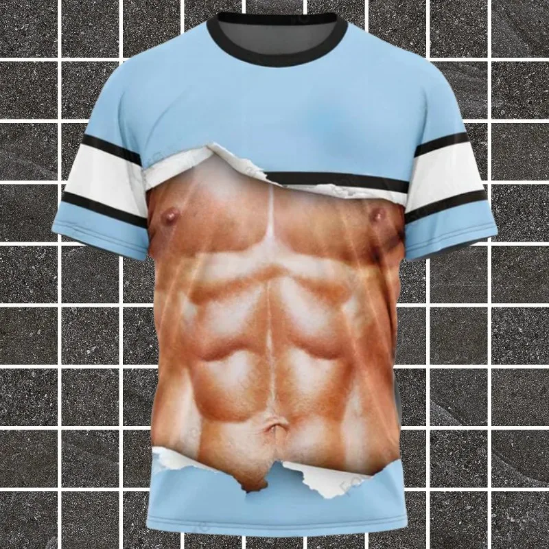 

Hip Hop Fake Muscle Sports Men's T-shirt Trendy Fashion Dress Casual Funny Short Sleeve 3D Printed Clothing