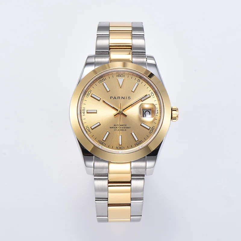 

Fashion Parnis 39.5mm Gold Dial Men's Watches Calendar Miyota 8215 Automatic Mechanical Movement Men Wristwatches reloj hombre