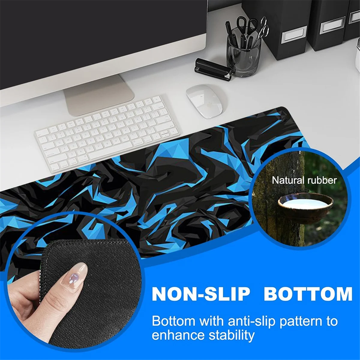 Topographic Contour Extended Big Mouse Pad Computer Keyboard Mouse Mat Mousepad with 1.5mm Non-Slip 11.8x31.5Inch Blue