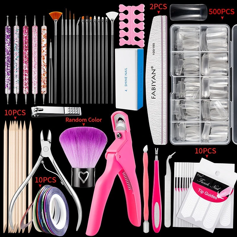 Francês Nail Art Brush Set, uma palavra cortada, ponto broca adesivo, ouro e prata linha, pele morta corte, polimento suprimentos