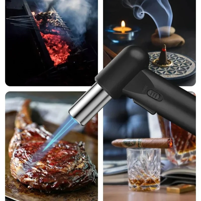 Metal Large Flame Gun Lighter,Windproof Blue Flame,Adjustable Flame Size,Safe Locking Fire, Outdoor Barbecue Gadgets