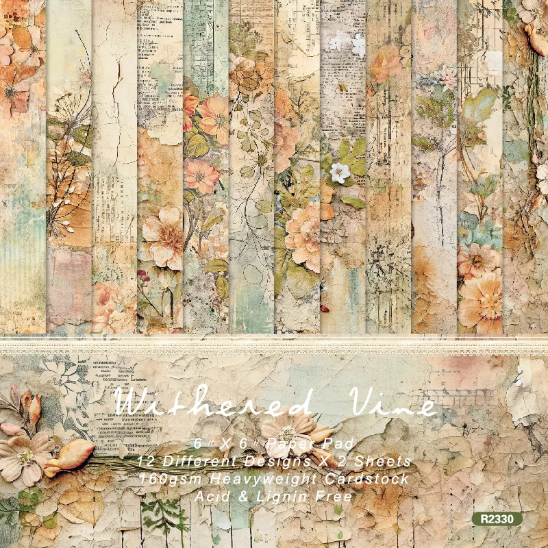 Vintage Cracked Withered Flower Vine Printed Cardstock Scrapbooking Sheet Junk Journal DIY Collage Decoupage Album Handmade