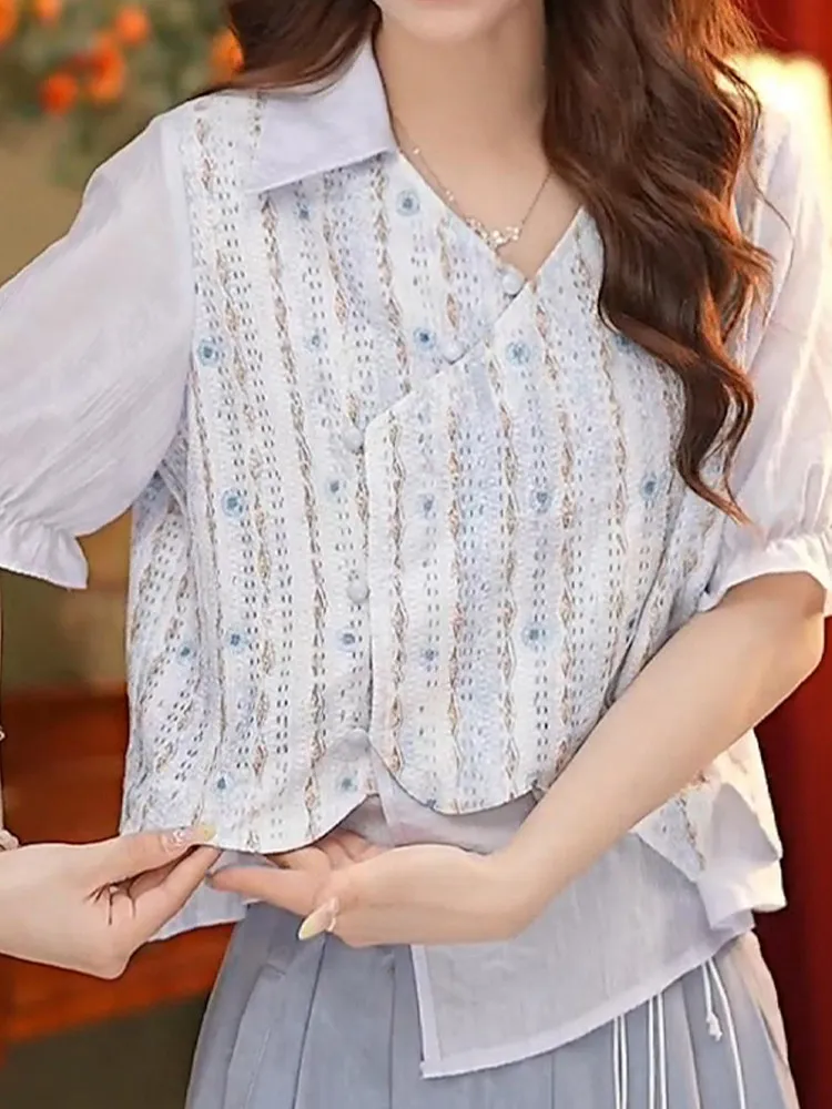

Fashionable Casual Women's Short Sleeve Shirt Design Sensation Asymmetrical Elegant Top Breathable Skin-Friendly Summer 2026