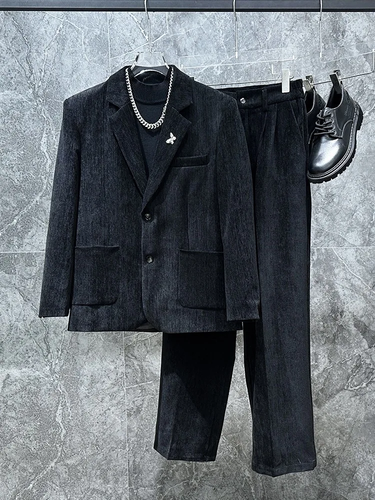 

Мужской повседневный костюм-двойка из вельвета на весну-осень 2025: высококачественный дизайн, ретро-стиль, для молодежи