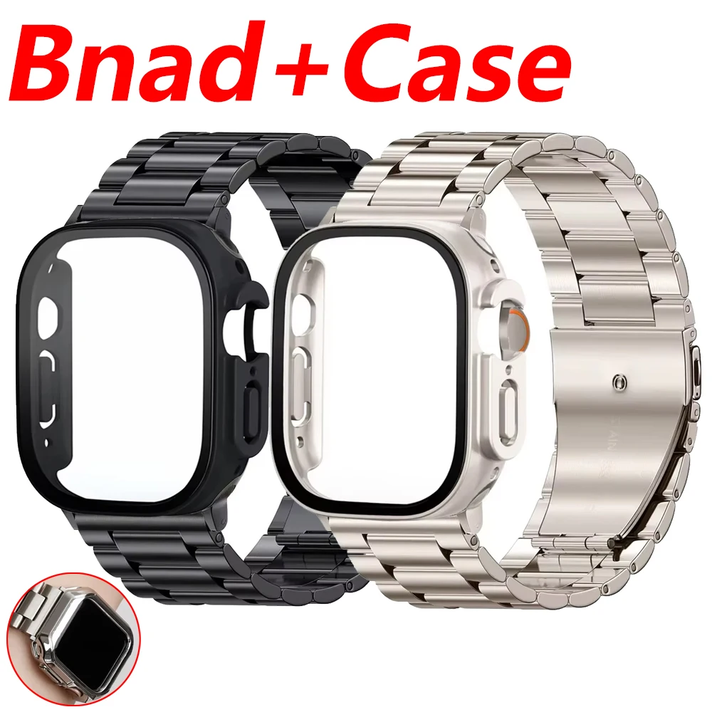 Edelstahl-Titanlegierungsarmband für Apple Watch, 44 mm, 45 mm, 49 mm, 41 mm, Armband für iWatch Series 6/7/8/9/Ultra 2, Uhrengehäuse.