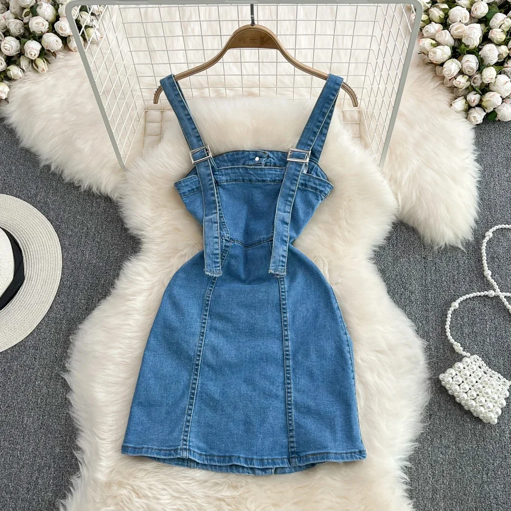 2025 New Summer Fashion Women's Dress ins Vintage Slim Fit Sleeveless A-line Camisole Denim Dresses Chip Strap Vestido mujer