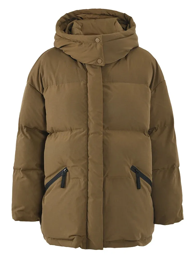 

Khaki Big Size Warm Hooded Cotton-padded Coat Long Sleeve Loose Fit Women Parkas Fashion New Autumn Winter O825