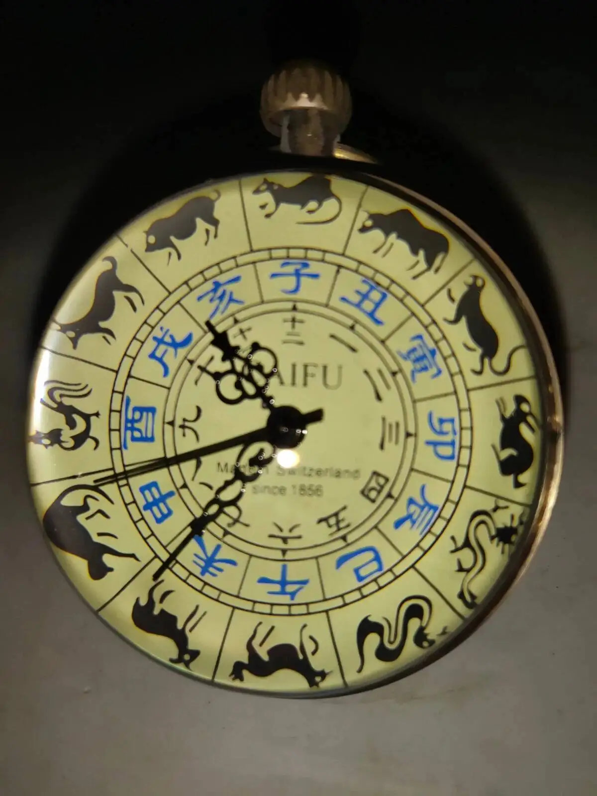 Ancient Chinese Bronze Crystal Round Watch With The Twelve Zodiac Signs