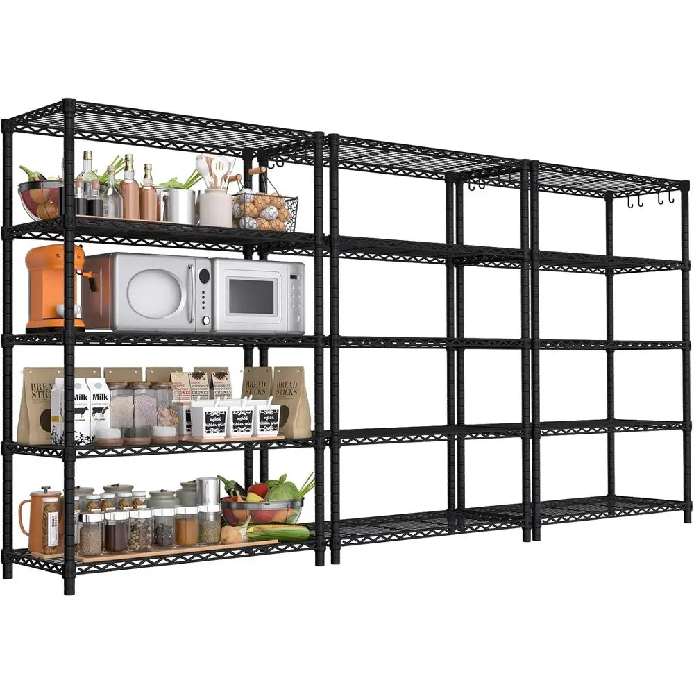 

5 Tier Adjustable Heavy Duty Shelving Unit, 35.5W x 14D x 72H, Black, 3 Packs for Garage, Kitchen, Pantry
