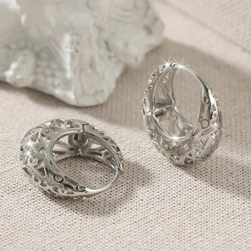 Fashion Hollow Carving Hoop Earrings For Women Elegant Silver Color Earrings Banquet Wedding Jewelry Accessories