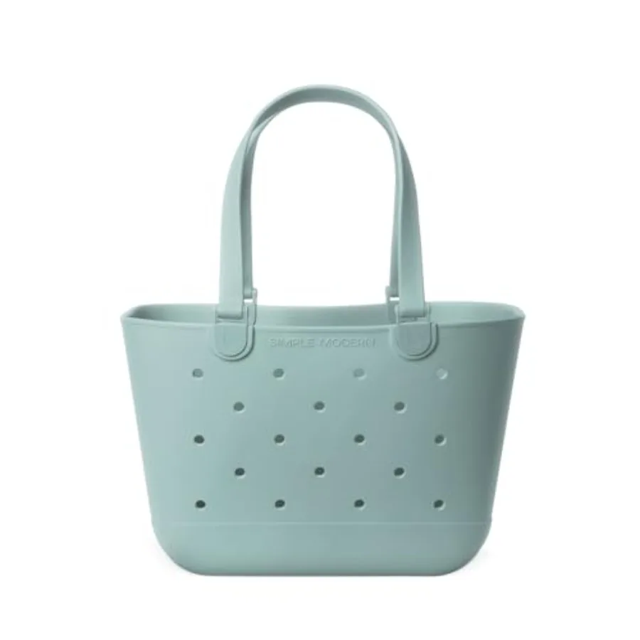 

Large Beach Bag Waterproof Getaway Rubber Tote in Sea Glass Sage with Zipper Pocket for Travel Pool Boat Groceries Sports