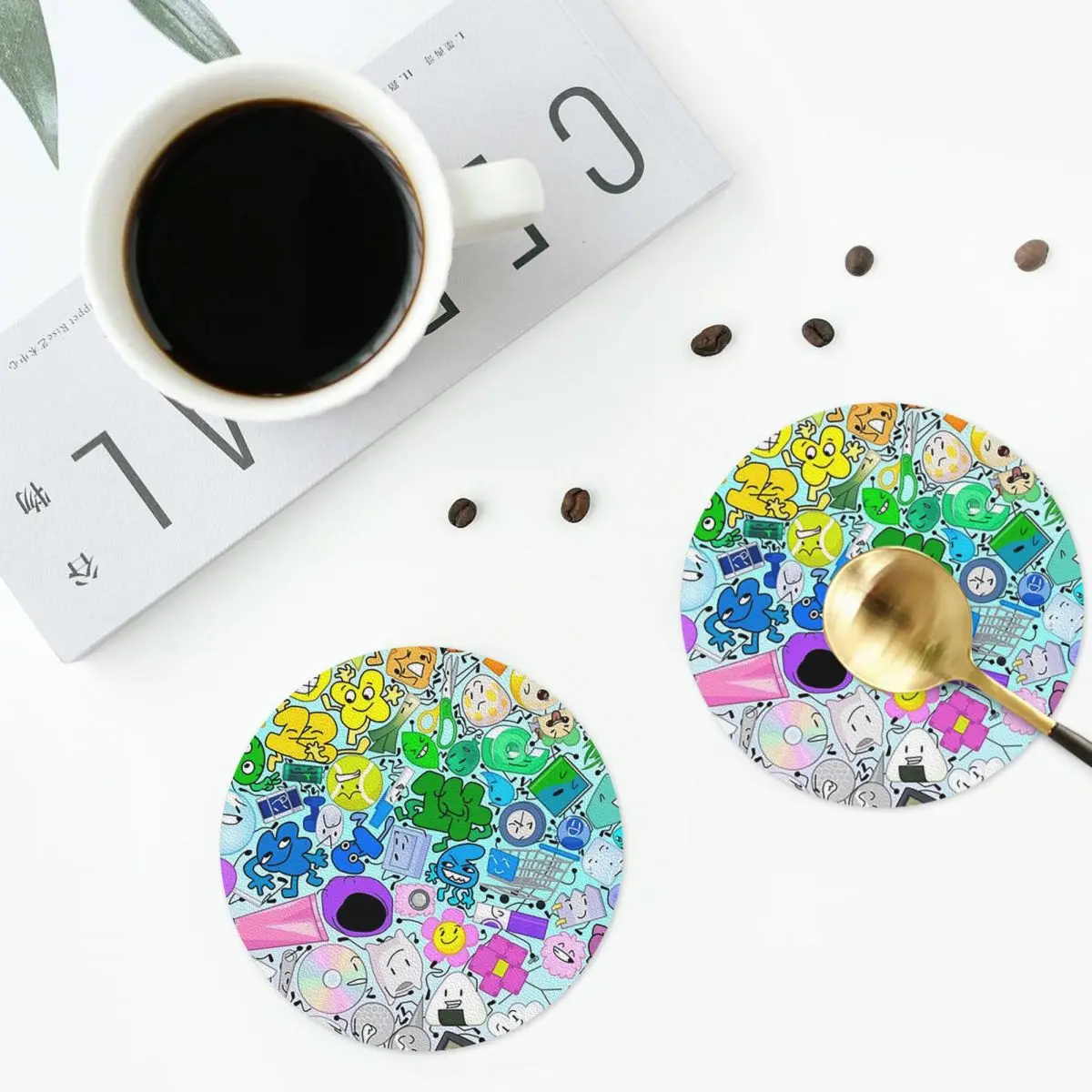 

BFDI подставки с персонажами, кухонные салфетки, водонепроницаемые изоляционные коврики для чашек, кофейные коврики для декора, домашняя посуда, подушечки, набор из 4 шт.