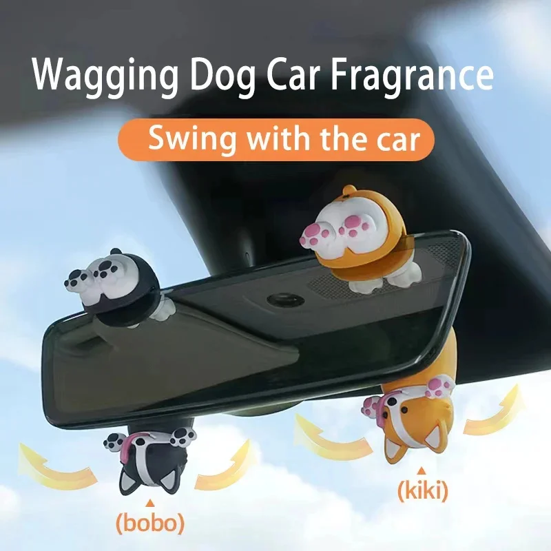 2024 New Car Air Refresher Rear View Mirror Shake Head Dog Aromatherapy Sticker Mini Cute Decoration Car Accessories Perfume