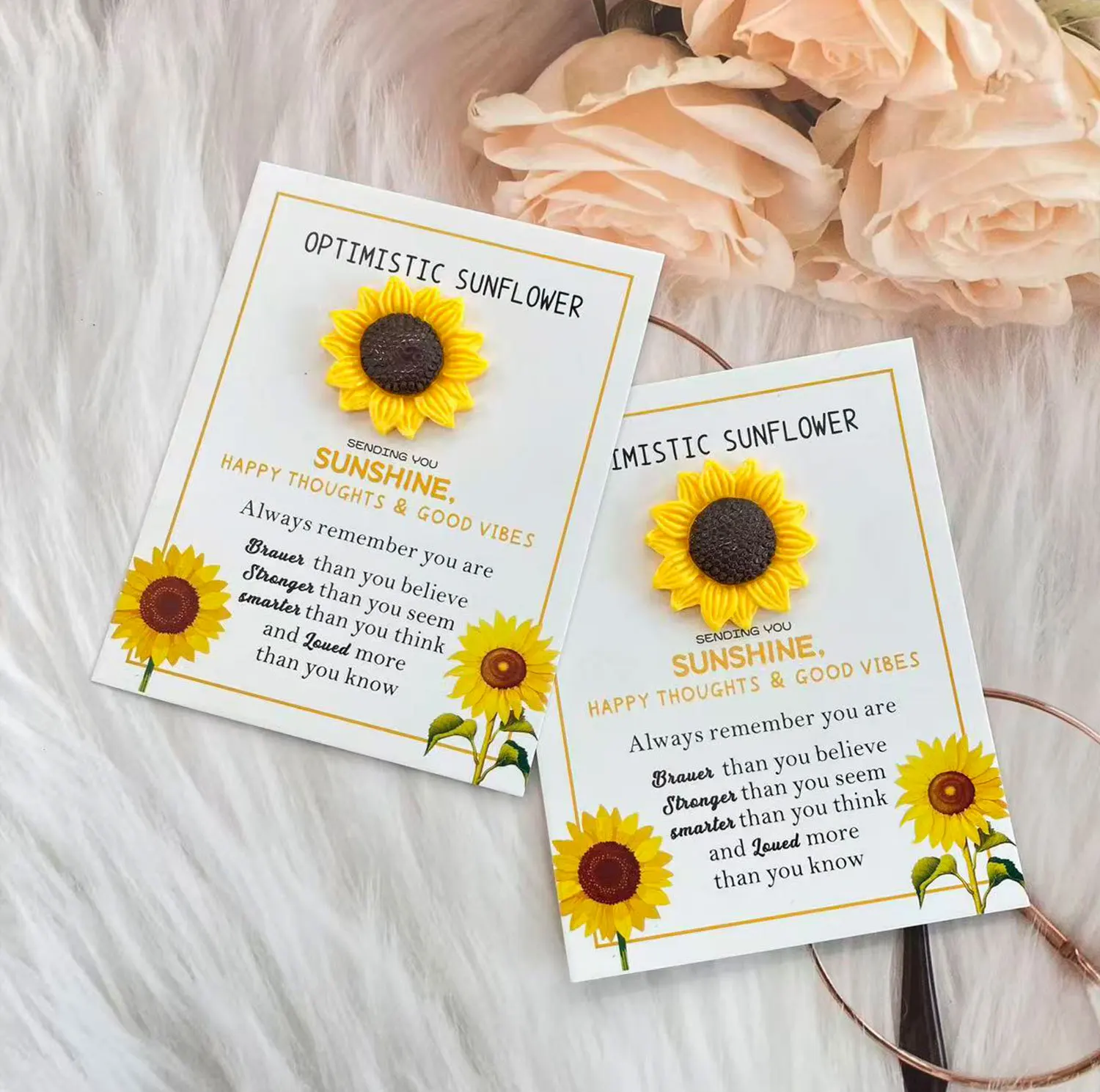  5 قطعة  بطاقة عناق الجيب على شكل عباد الشمس، هدية تشجيع للقلق، رمز تذكار الصداقة للدعم والشجاعة #2