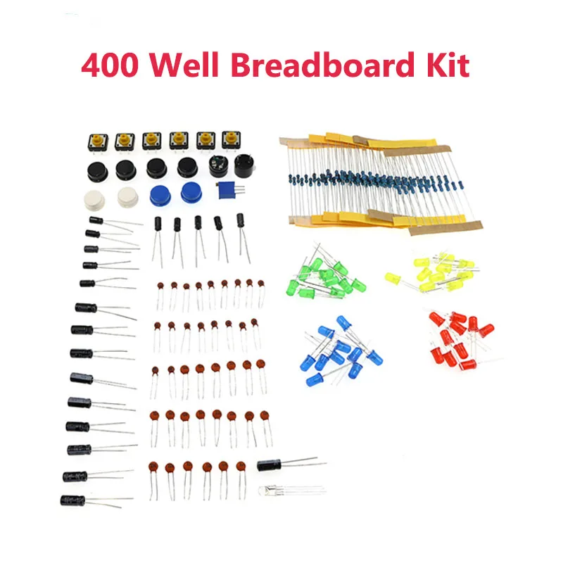 R3 Kit 400 Hole Breadboard Electrolytic LED Resistor LED Capacitor Bridge Breadboard Kit with Box