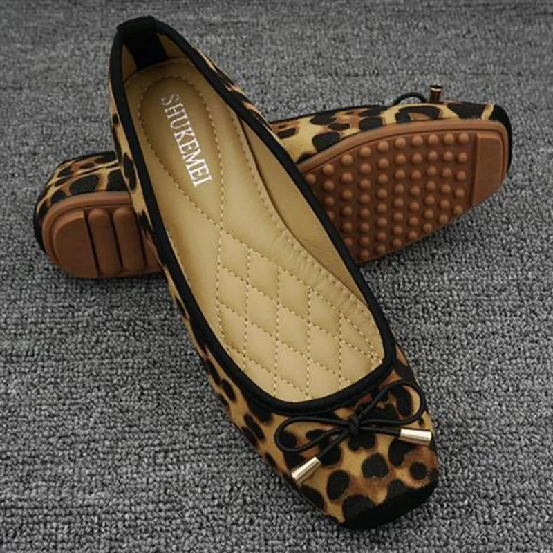 Primavera verão sapatos femininos ballet apartamentos doce plana bowknot Laides sapatos de marca plus size 42 leopardo d295