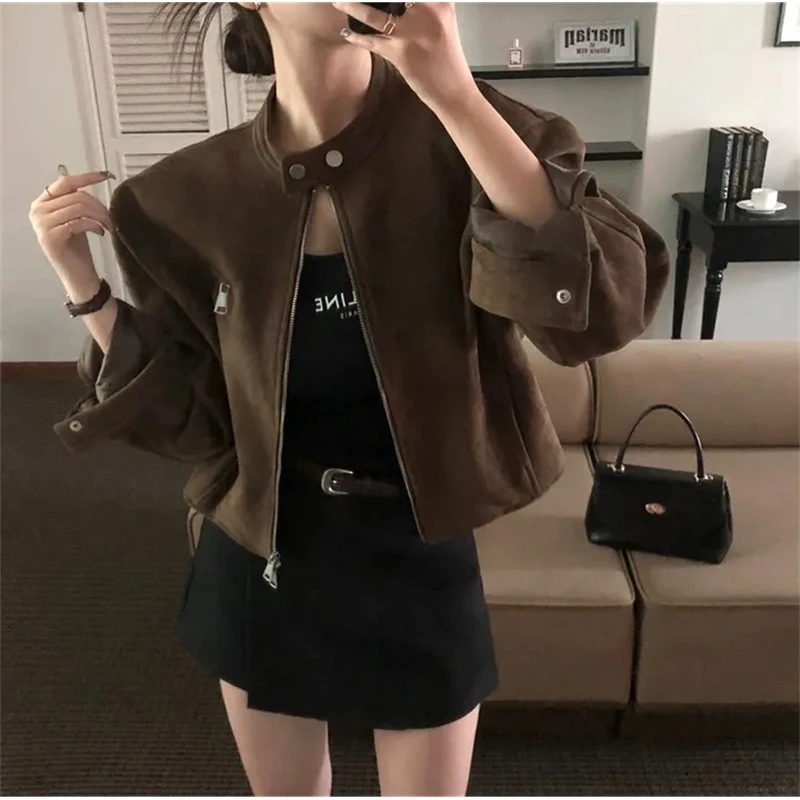 

Шикарный винтажный байкерский джет, женский свободный крой с воротником-стойкой и застежкой-молнией, осенняя верхняя одежда Faion Ladies Premium