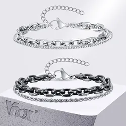 Vnox Stacked Rolo Chain Cuban Link Chain Bracelets for Men Boys, Stainless Steel Layered Chain Bracelet, Cool Male Jewelry Gift