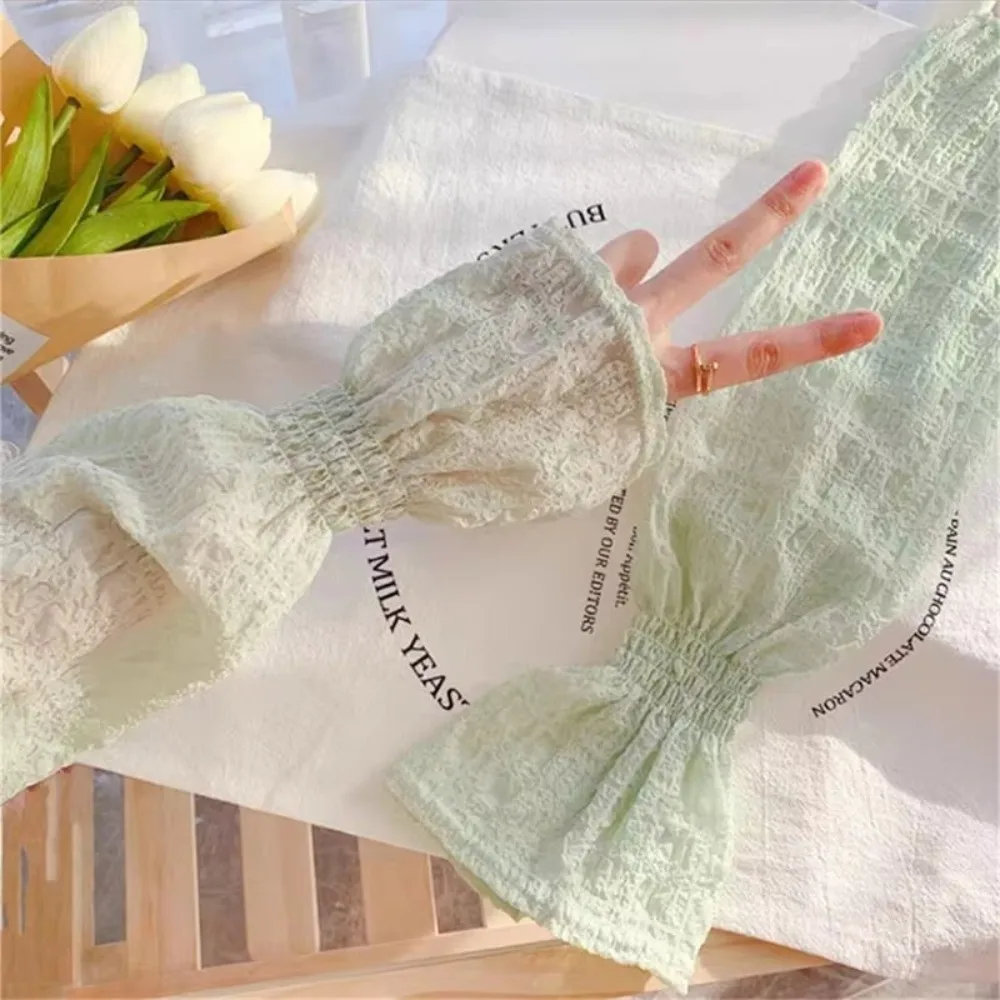Summer Outdoor Lace Mesh Sun Protection Sleeves Anti-UV Solid Color Arm Sleeve Breathable Loose Fit Fingerless Gloves Driving