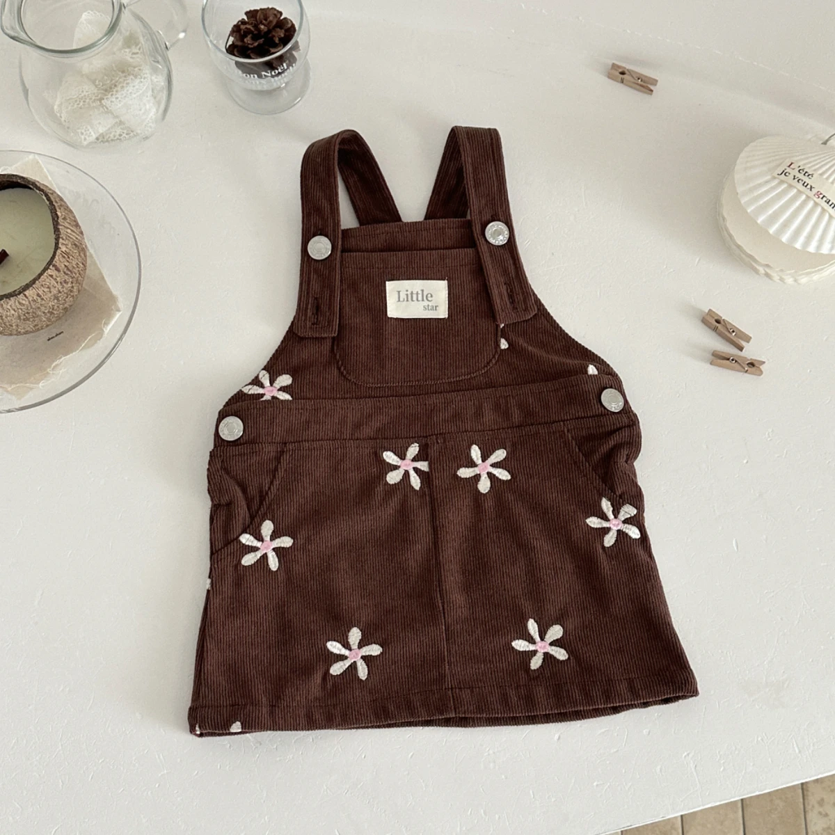 

Spring Autumn New Korean Style Baby Girls Clothes Flower Embroidery Strap Skirt Long Sleeved Suit Casual Breathable Cute Sweet