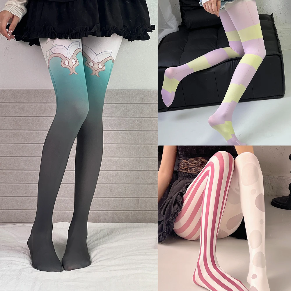 Two-dimensional female sexy tights fashion Harajuku printed anime pantyhose Kawaii cute girl Lolita JK socks cosplay multi-style