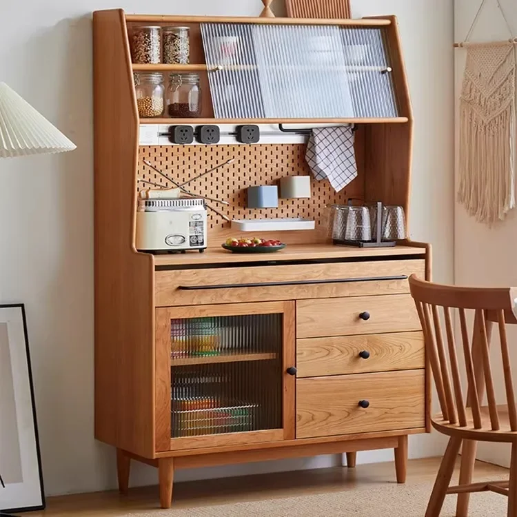 

Integrated wall simple cherry wood tea cabinet kitchen cupboard Japanese high cabinet wine cabinet