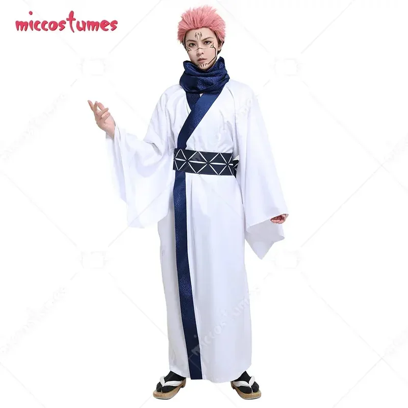 

Miccostumes Men's Sukuna Cosplay Costume Mens Casual Yukata Robe Kimono Outfit with Obi Scarf