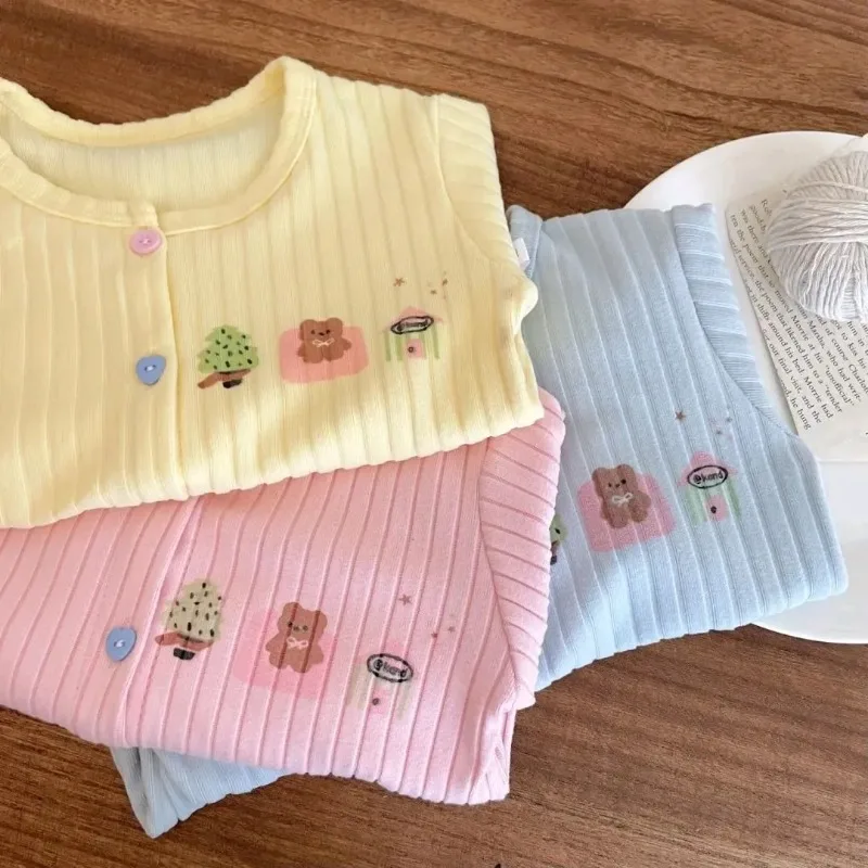 Nueva primavera otoño niños niñas cárdigan de punto elegante versátil Color sólido impreso niños niñas abrigo fino niñas pequeñas Tops