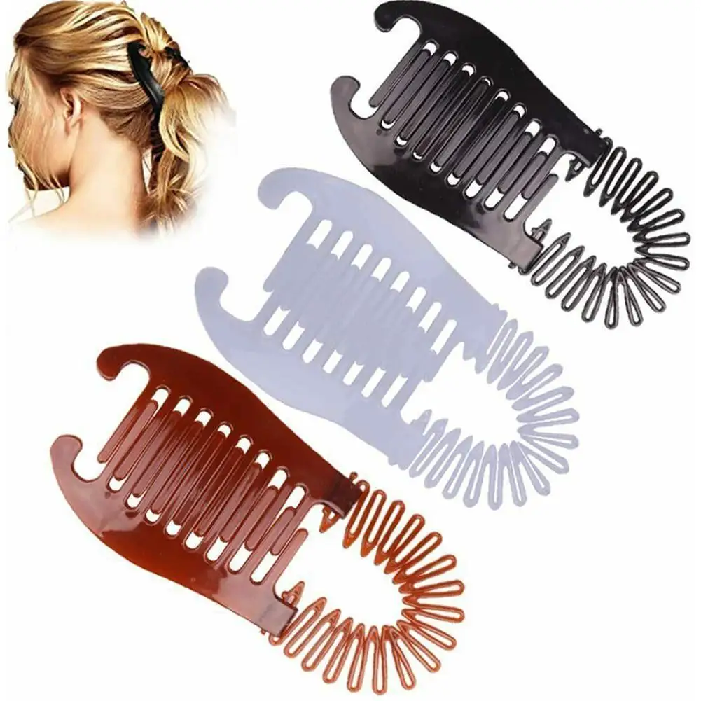 Pente de cabelo elástico para mulheres, flexível intertravamento Banana Hair Clips, dois lados Combs, Ponytail Hair Holder, L6T7