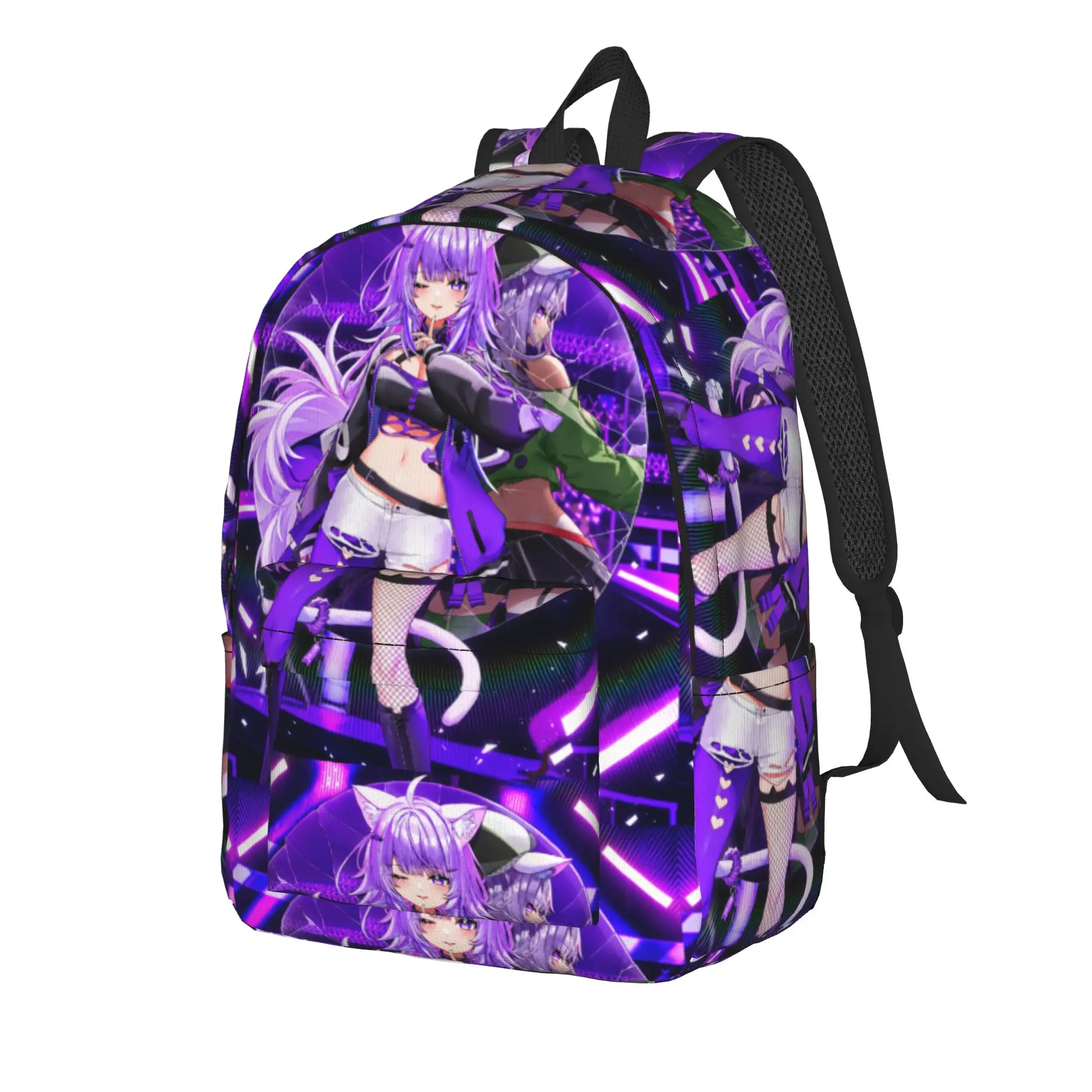 Hololive Gamers Nekomata Okayu Neon Backpack  Student Unisex Polyester Trekking Backpacks Stylish High School Bags Rucksack