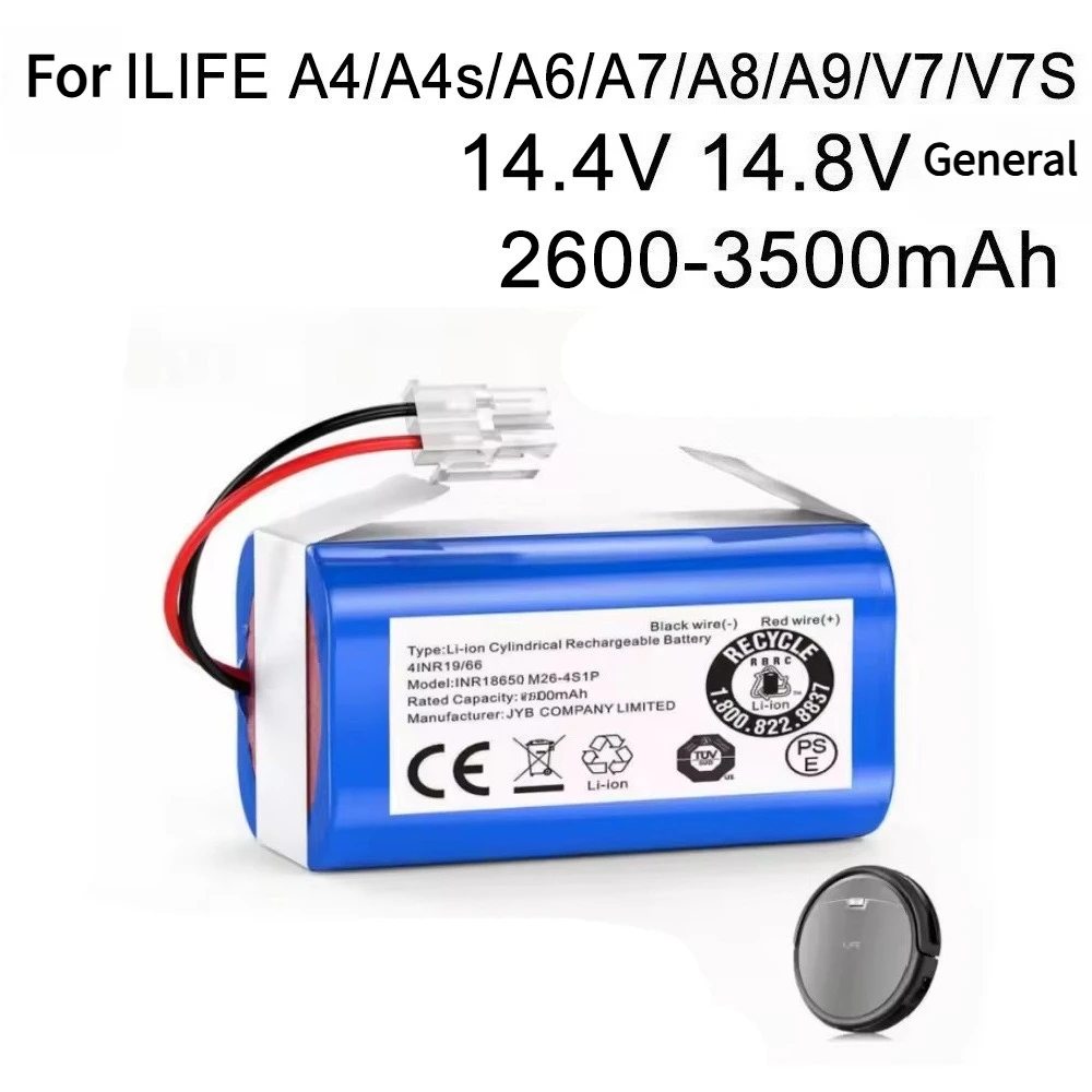 

14.8V 2600mAh For ILIFE A4/A4s/A6/A7/A8/A9/V7/V7S Robotic Vacuum Cleaner Rechargeable Battery