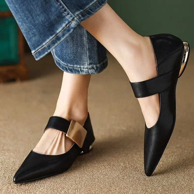 2024 hot seller new Women Nature Suede High Thick Heel Spring Black Apricot Square Toe Pumps Elegant Lady Metal Decoration Shoes