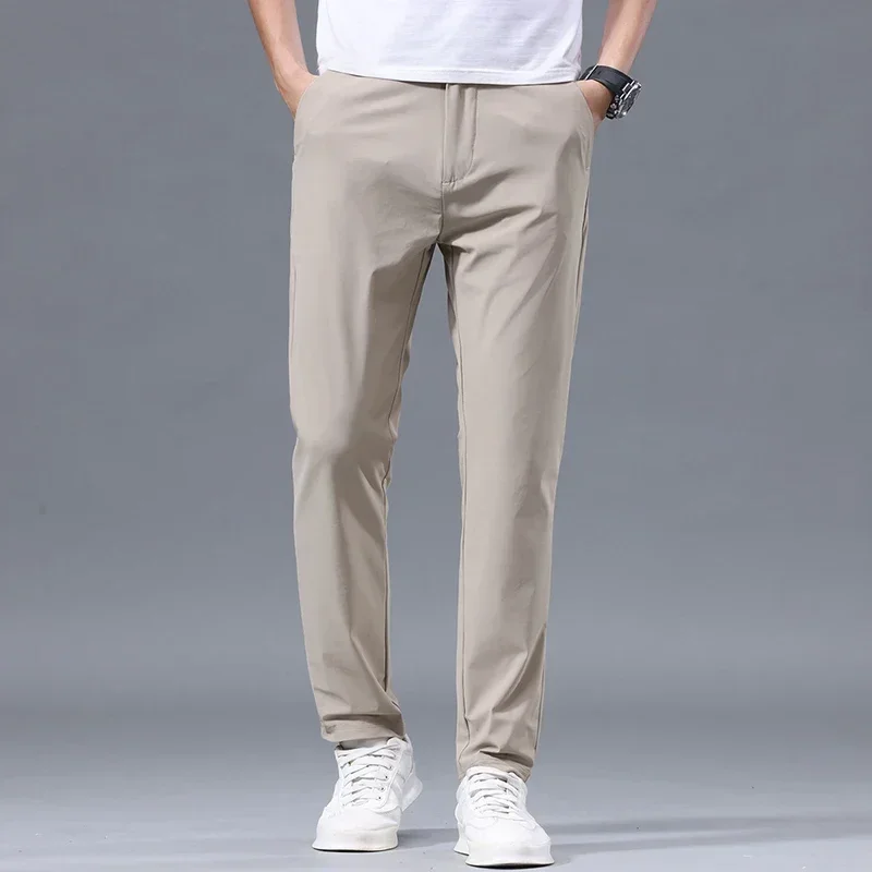 

Thin Soft Pants Men Summer Stretch Business Fashion Korean Slim Elastic Waist Casual Formal Trousers Male Brand Clothes