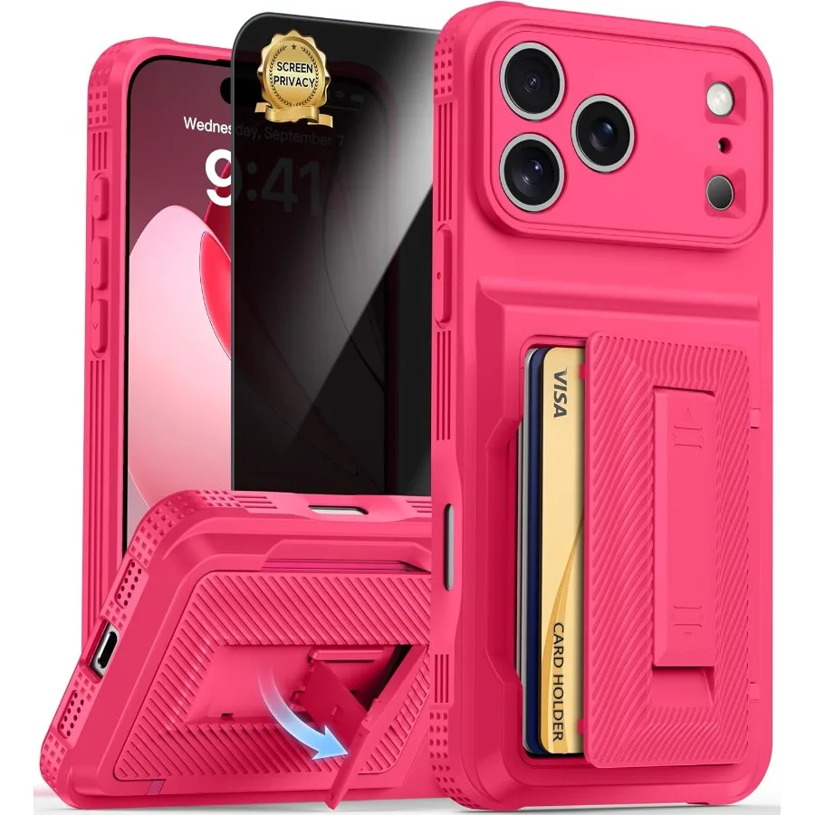 Full Camera Protection Wallet Case for iPhone 17 Pro Max with Built-in Card Holder 4-5 Cards and Privacy Screen Protector featu