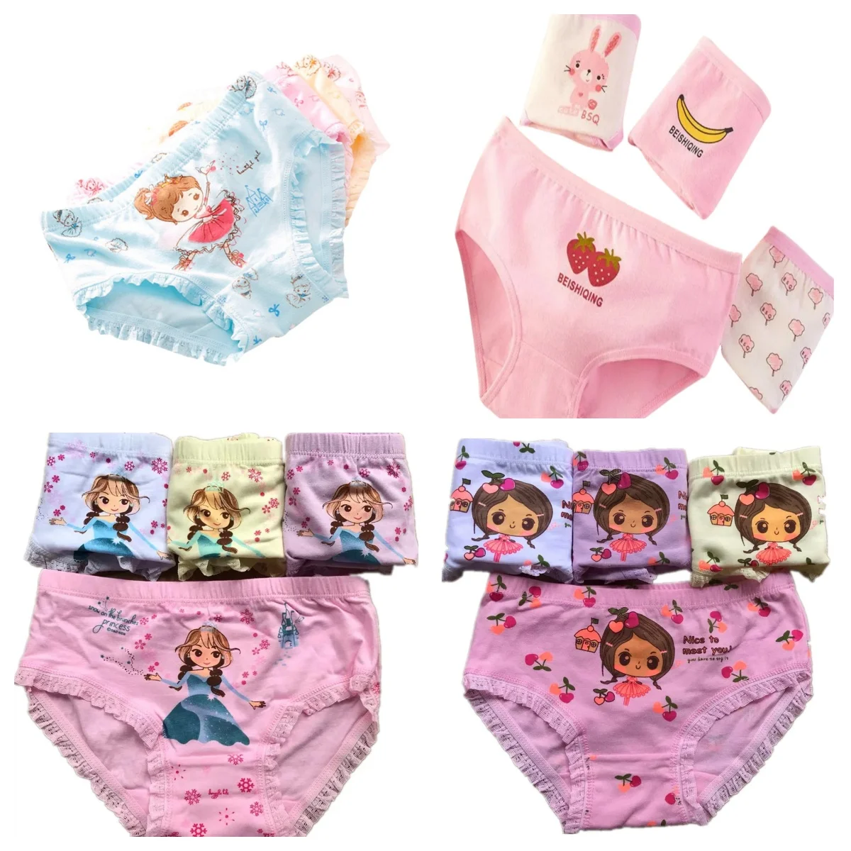 4 قطعة/الوحدة الفتيات سراويل داخلية قطنية لطيف طباعة لينة تنفس الاطفال الملابس الداخلية صحي الملاكم السراويل حجم 3-12T #3