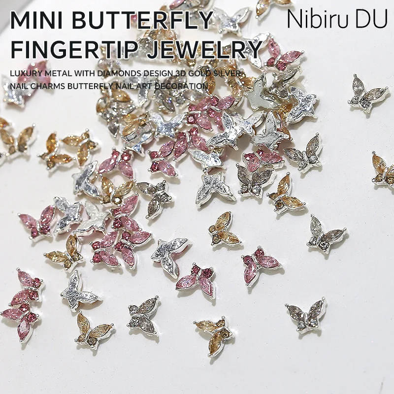 5PCS 3D Nail art Charms Schmetterling Herzen Weiß Rosa Mini Schmuck Strass DIY Sommer Dekorationen Zubehör für Nägel