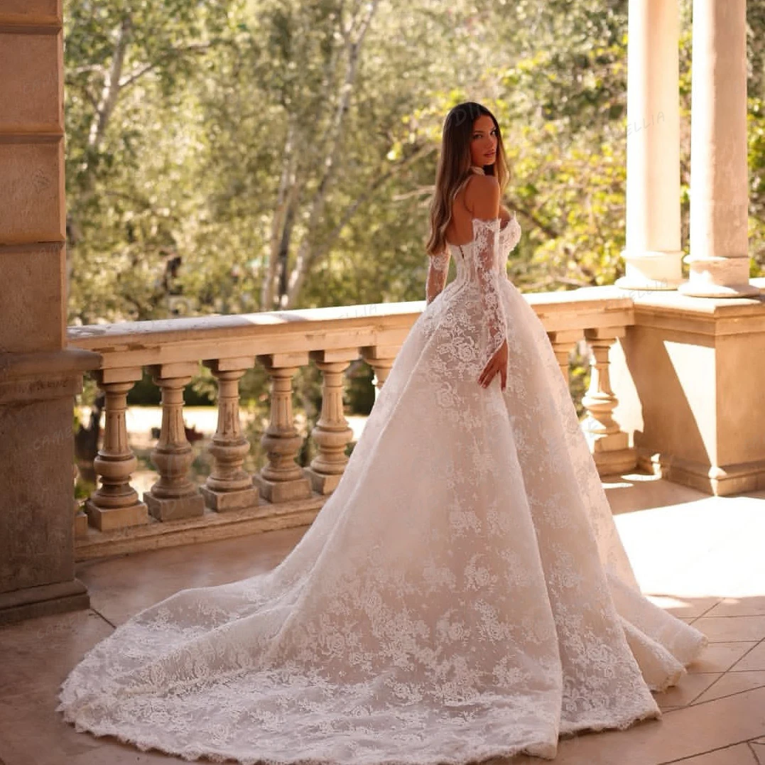Luxury Boho Elegant Lace Wedding Dresses Customized Women's A Line Bridal Gowns Split Appliques Backless Formal Vestido De Novia
