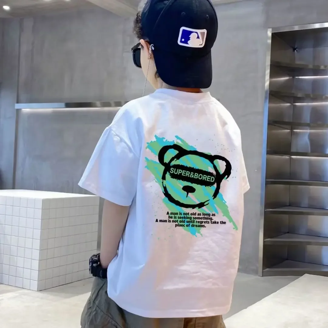 100% Cotton Boys T-shirt Summer Cartoon Cool Graffiti Print Girls Tees Short Sleeve Children Tops High Quality Kids Clothes 2024